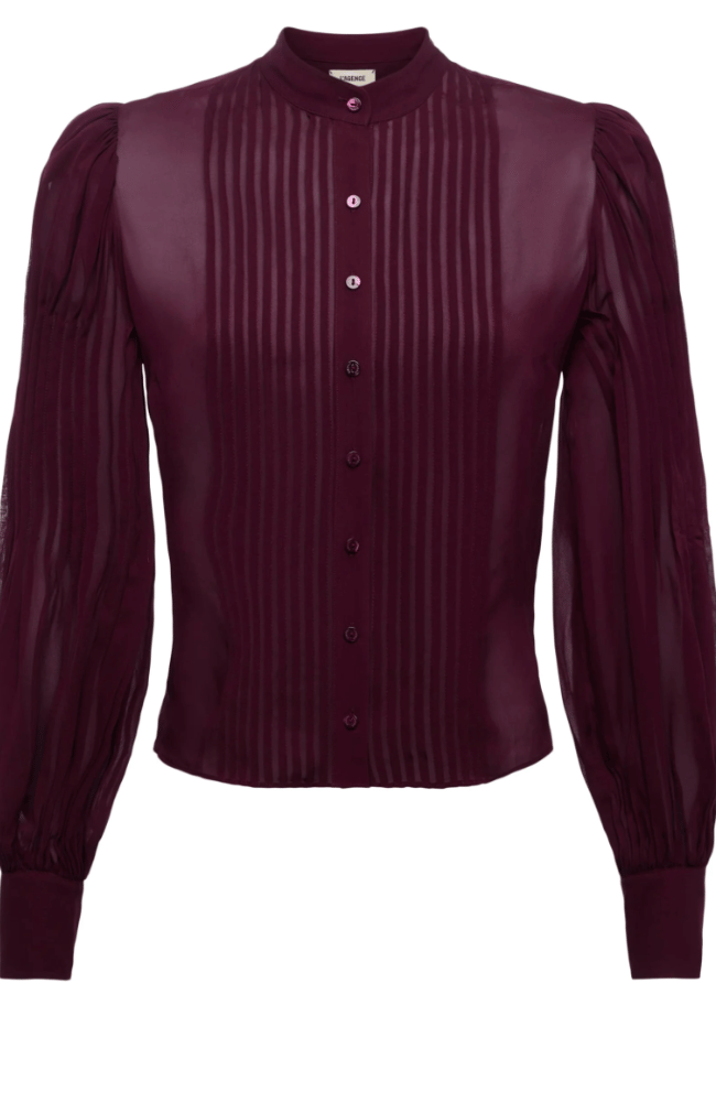 NOOR MANDARIN PLESTED BLOUSE in DARK PORT-L'AGENCE-FLOW BY NICOLE CANADA