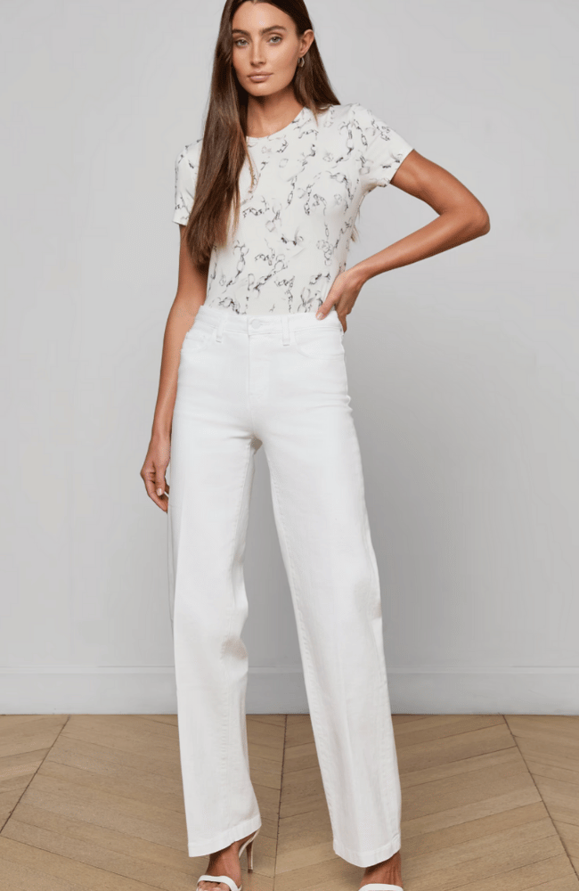 RESSI FITTED TEE in IVORY GREY/FADED CHAIN-L'AGENCE-FLOW BY NICOLE CANADA