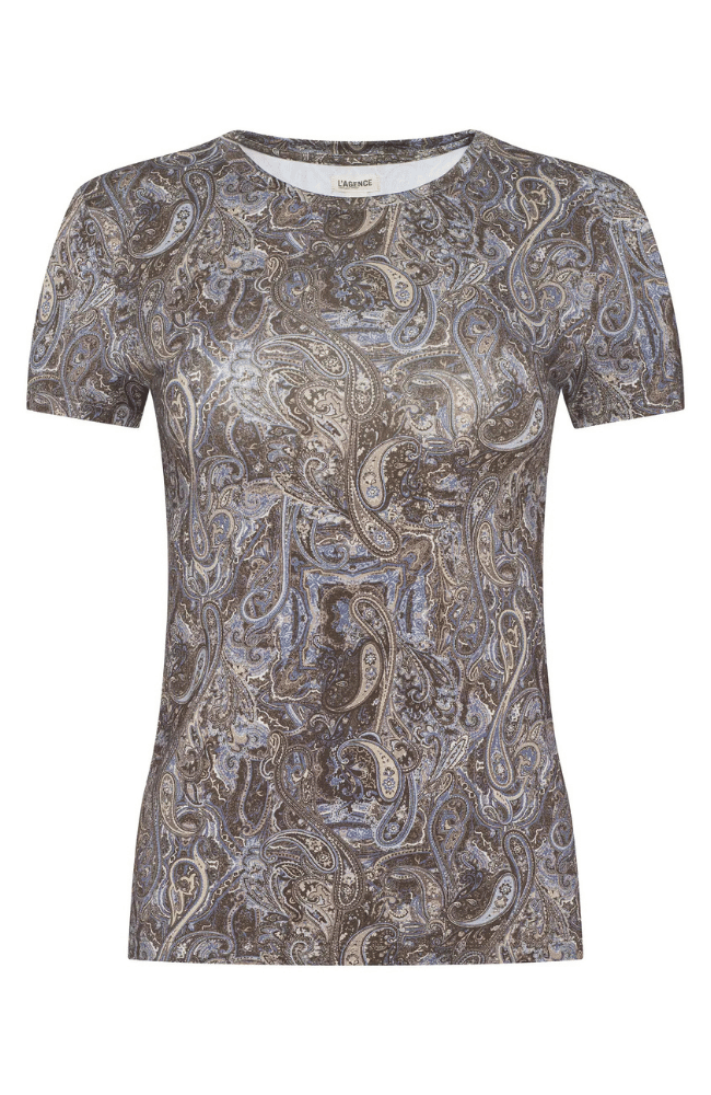 RESSI FITTED TEE in NEUTRAL BLUE PAISLEY-L'AGENCE-FLOW BY NICOLE CANADA
