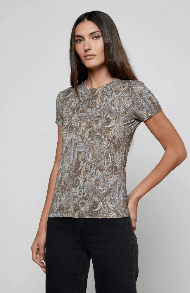 RESSI FITTED TEE in NEUTRAL BLUE PAISLEY-L'AGENCE-FLOW BY NICOLE CANADA