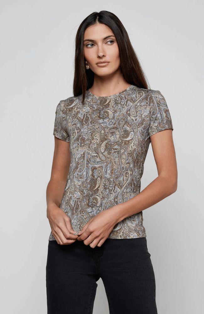 RESSI FITTED TEE in NEUTRAL BLUE PAISLEY-L'AGENCE-FLOW BY NICOLE CANADA