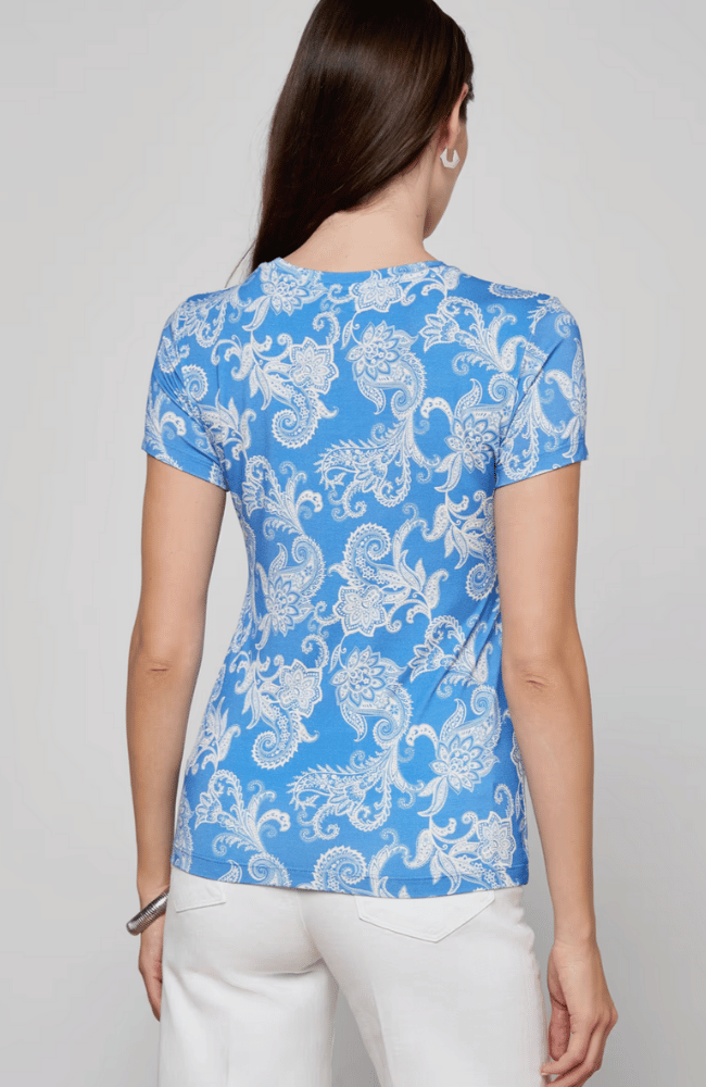 RESSI FITTED TEE in REGETTA BLUE IVORY PAISLEY-L'AGENCE-FLOW BY NICOLE CANADA