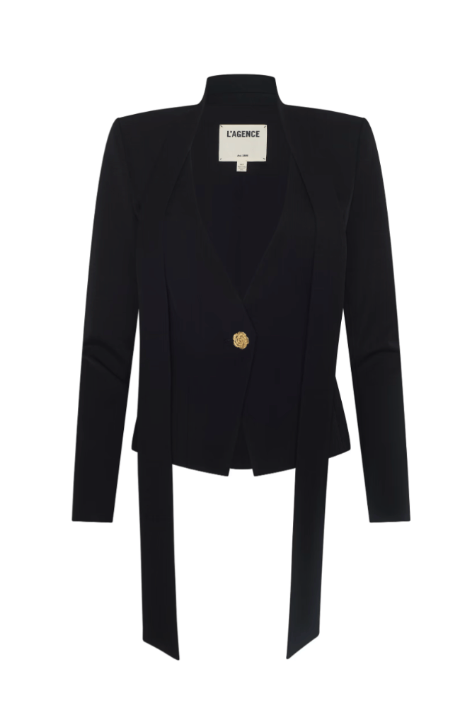 ROMY TIE NECK BLAZER in BLACK-L'AGENCE-FLOW BY NICOLE CANADA