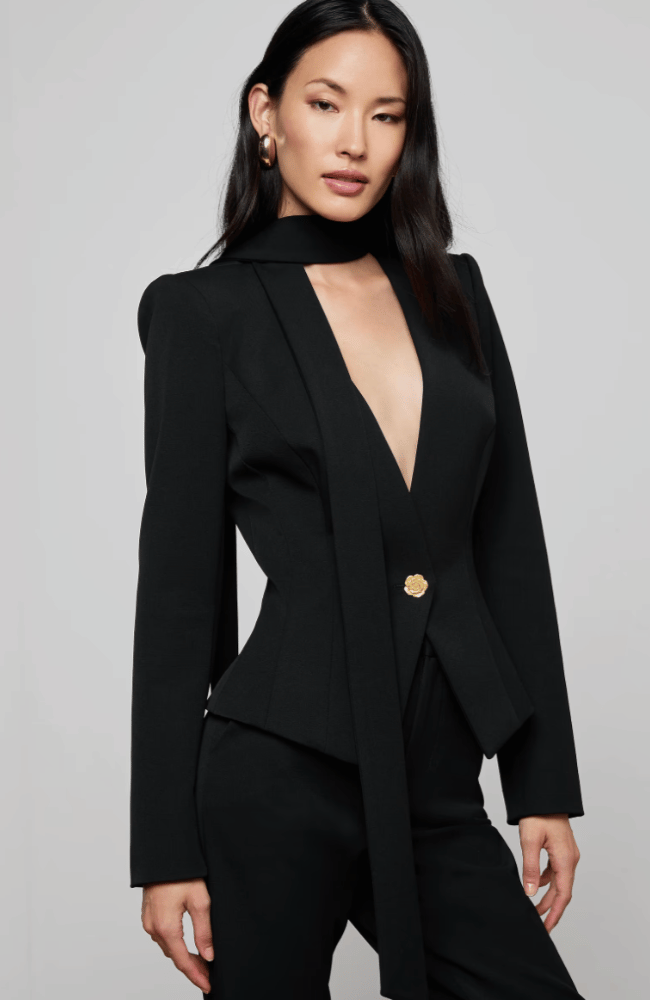 ROMY TIE NECK BLAZER in BLACK-L'AGENCE-FLOW BY NICOLE CANADA