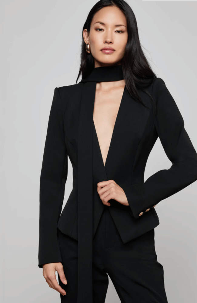 ROMY TIE NECK BLAZER in BLACK-L'AGENCE-FLOW BY NICOLE CANADA