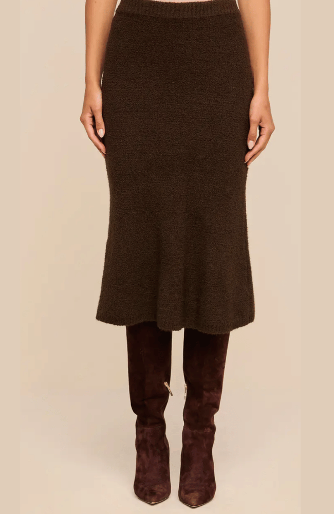 SALEM KNIT FLARE SKIRT in DARK BROWN