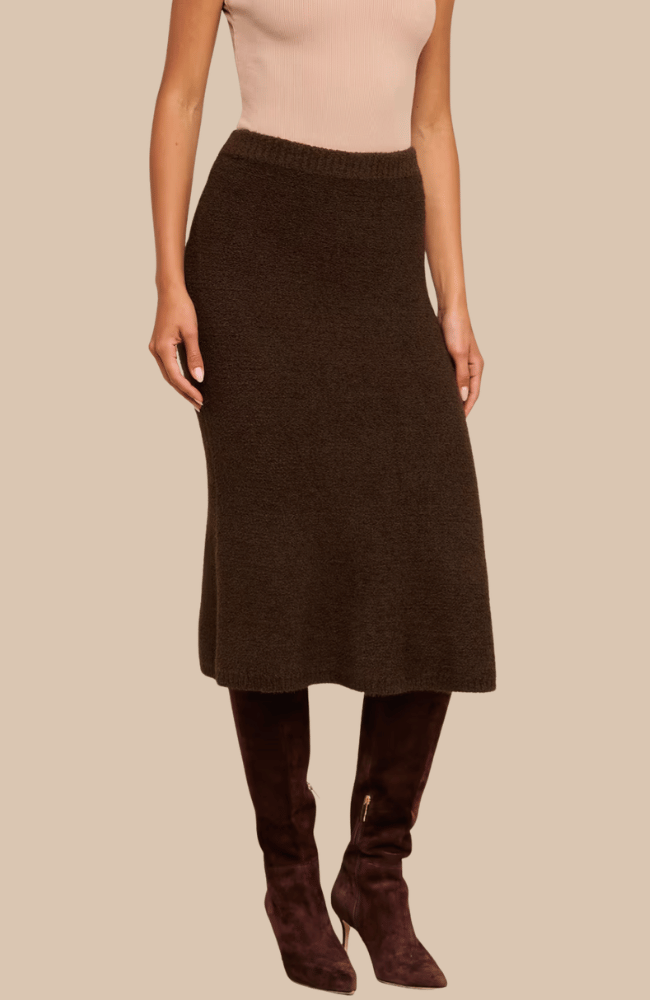 SALEM KNIT FLARE SKIRT in DARK BROWN