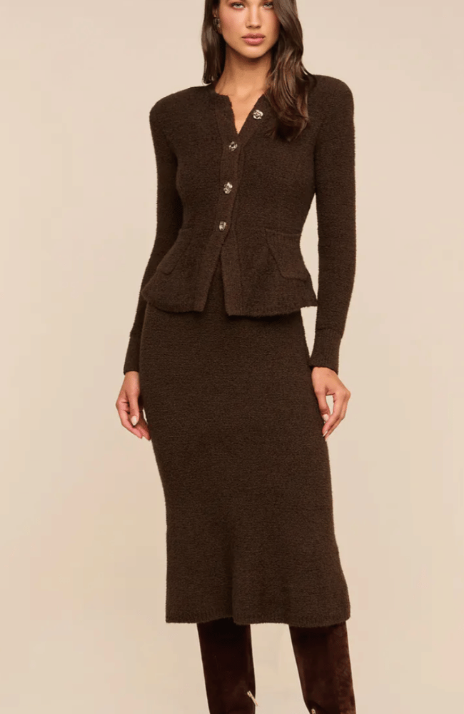 SALEM KNIT FLARE SKIRT in DARK BROWN