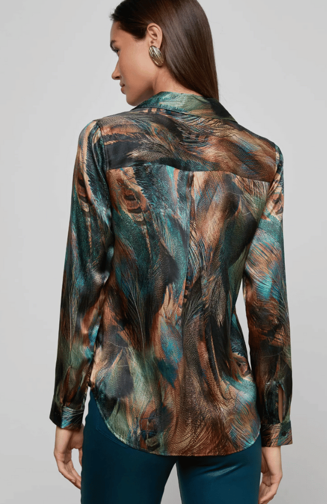 TYLER BLOUSE in TEAL MIX MULTI FEATHER-L'AGENCE-FLOW BY NICOLE CANADA
