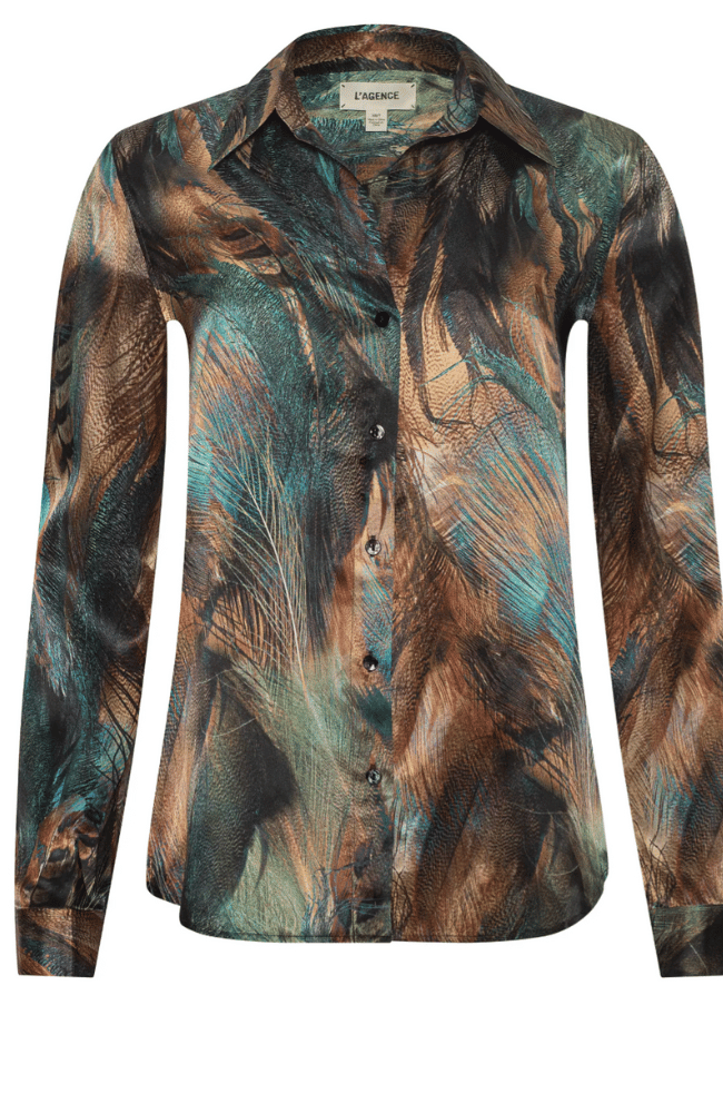 TYLER BLOUSE in TEAL MIX MULTI FEATHER-L'AGENCE-FLOW BY NICOLE CANADA