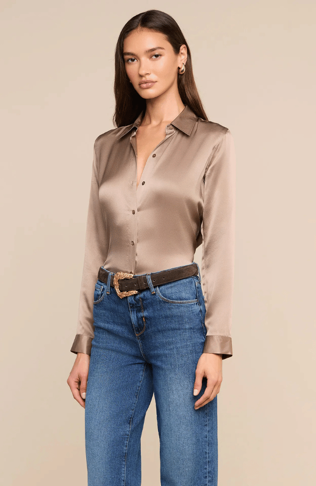 TYLER LONG SLEEVE BLOUSE in LIGHT CARDAMOM