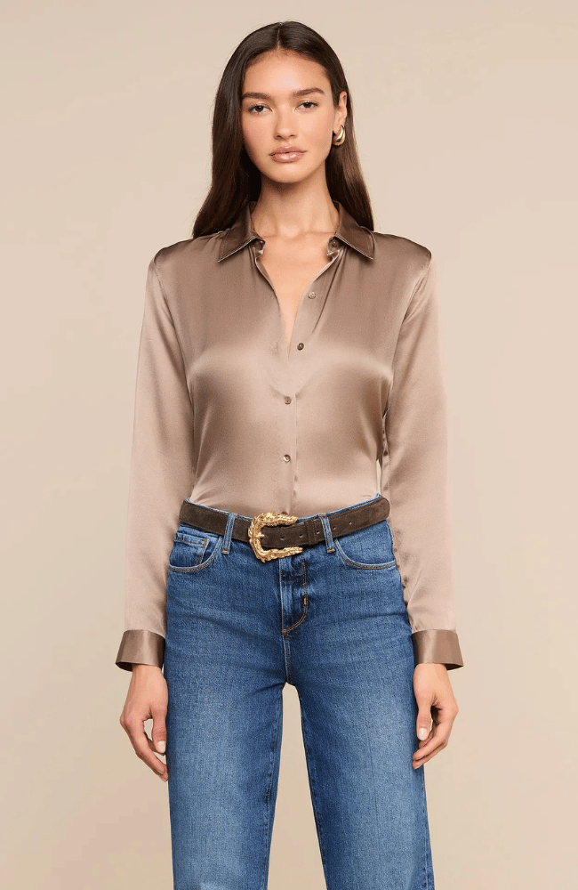 TYLER LONG SLEEVE BLOUSE in LIGHT CARDAMOM