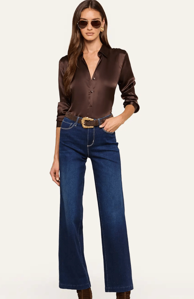 TYLER SILK BLOUSE in DARK JAVA-L'AGENCE-FLOW BY NICOLE CANADA