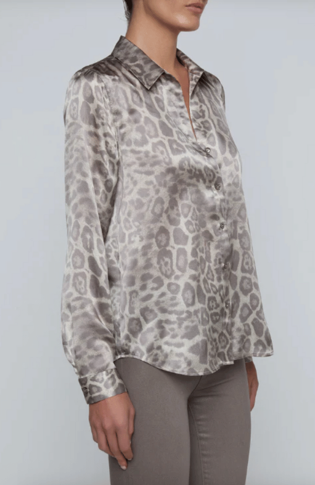 TYLER SILK BLOUSE in GREY MULTI LEOPARD-L'AGENCE-FLOW BY NICOLE CANADA