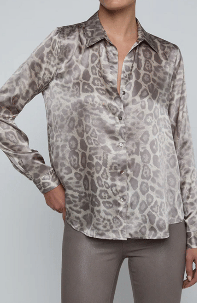 TYLER SILK BLOUSE in GREY MULTI LEOPARD-L'AGENCE-FLOW BY NICOLE CANADA