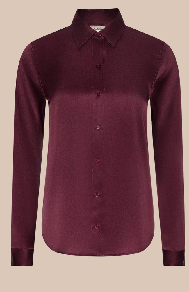 TYLER SILK BLOUSE in MERLOT RED