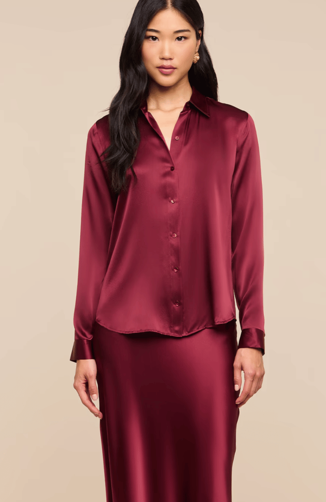 TYLER SILK BLOUSE in MERLOT RED