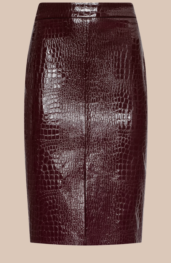 VIOLETTA VEGAN LEATHER SKIRT in DARK PORT CROC