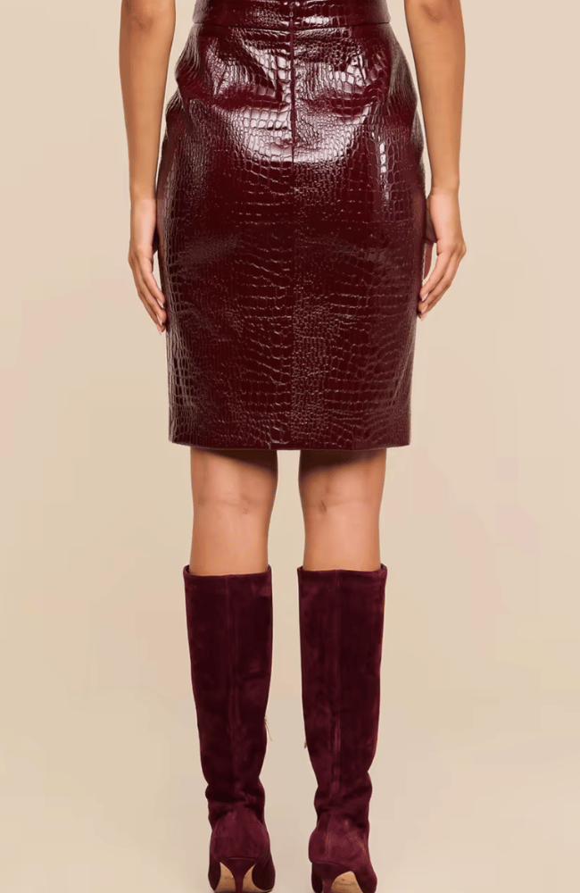 VIOLETTA VEGAN LEATHER SKIRT in DARK PORT CROC