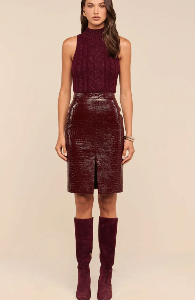 VIOLETTA VEGAN LEATHER SKIRT in DARK PORT CROC