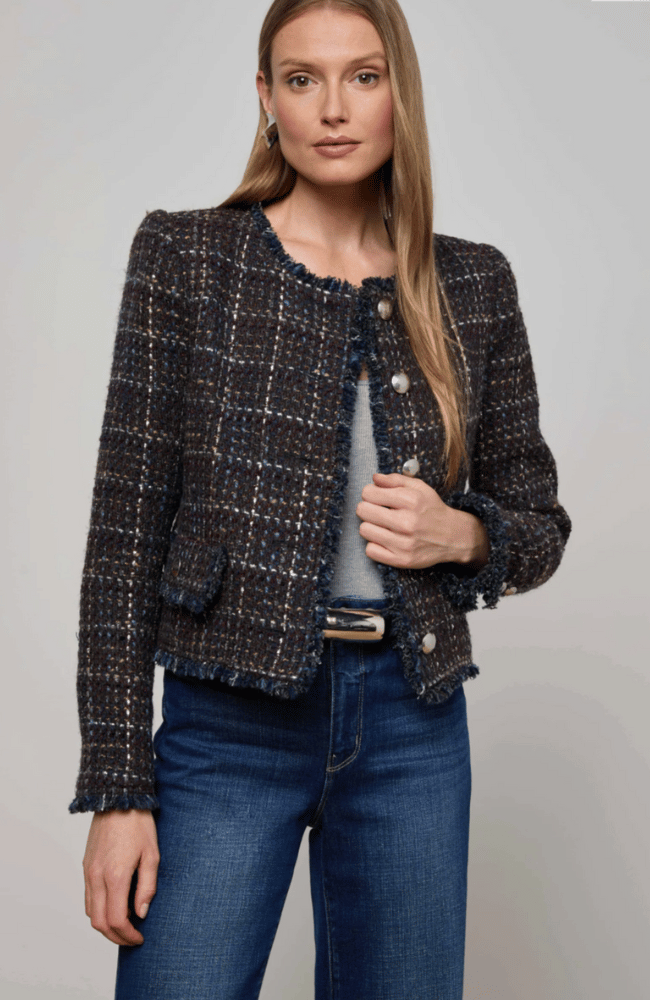 ZAYA TWEED BLAZER in MIDNIGHT BROWN MULTI-L'AGENCE-FLOW BY NICOLE CANADA