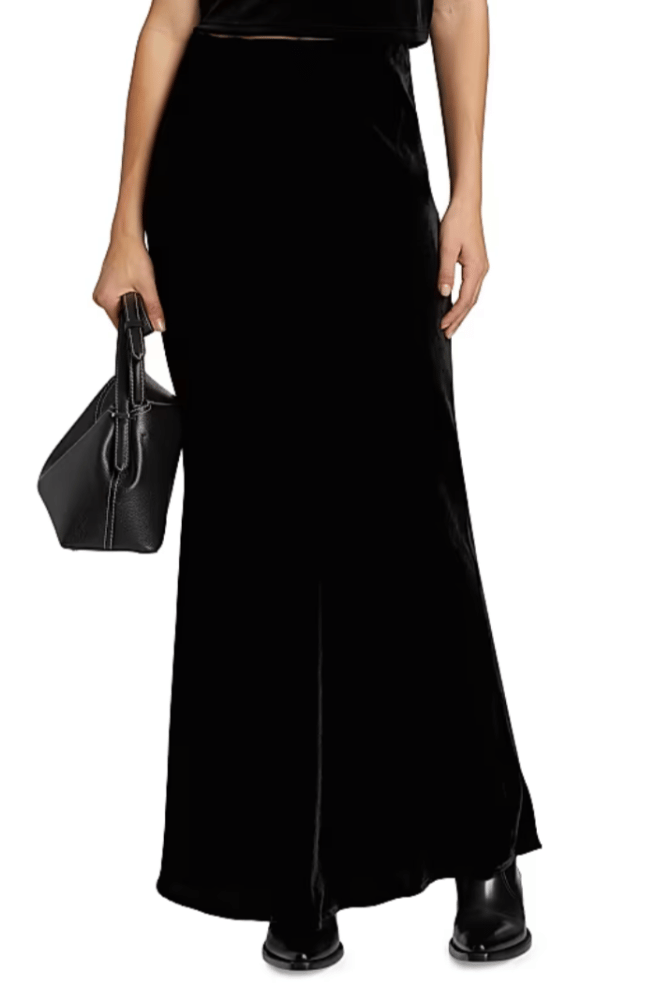 ZETA VELVET MAXI SKIRT in BLACK-L'AGENCE-FLOW BY NICOLE CANADA