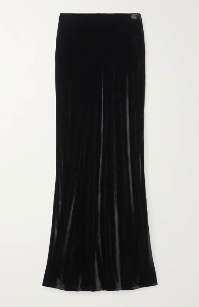 ZETA VELVET MAXI SKIRT in BLACK-L'AGENCE-FLOW BY NICOLE CANADA