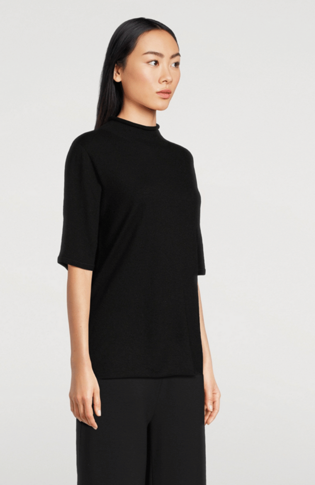 100% MACHINE WASHABLE CASHMERE ELBOW SLEEVE TURTLENECK BLACK-MAJESTIC FILATURES-FLOW BY NICOLE CANADA