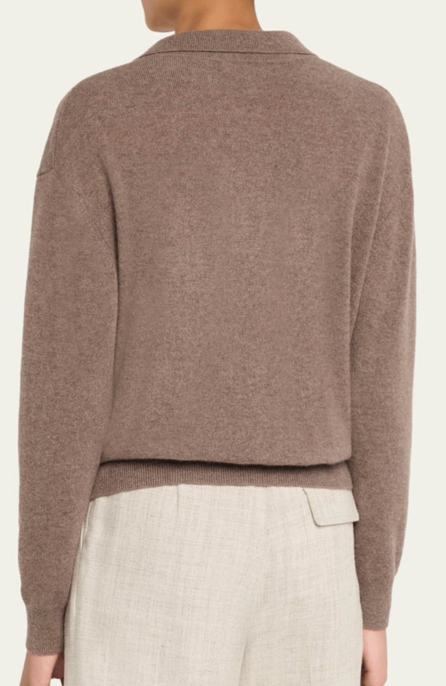 CASHMERE POLO SWEATER in BISON-MAJESTIC FILATURES-FLOW BY NICOLE CANADA