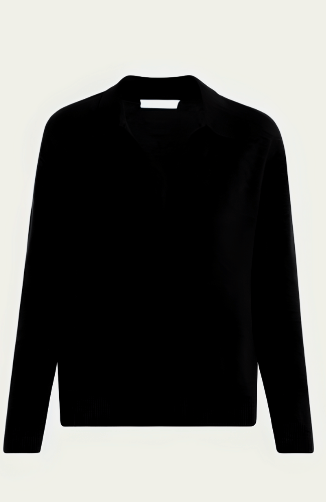 CASHMERE POLO SWEATER in NOIR-MAJESTIC FILATURES-FLOW BY NICOLE CANADA