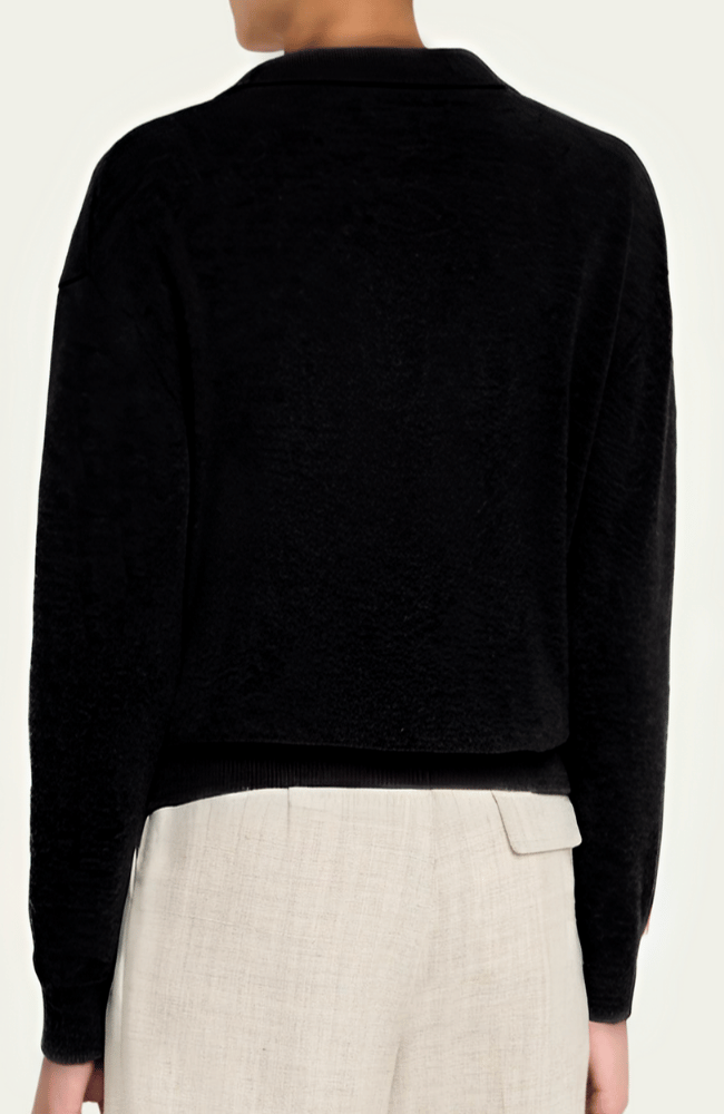 CASHMERE POLO SWEATER in NOIR-MAJESTIC FILATURES-FLOW BY NICOLE CANADA