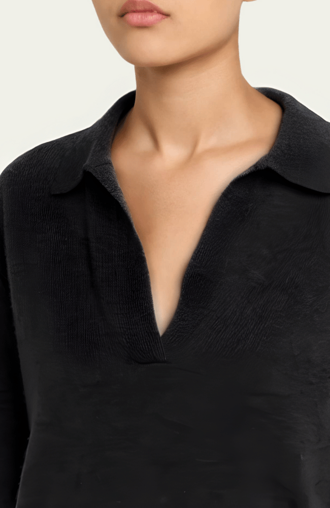 CASHMERE POLO SWEATER in NOIR-MAJESTIC FILATURES-FLOW BY NICOLE CANADA