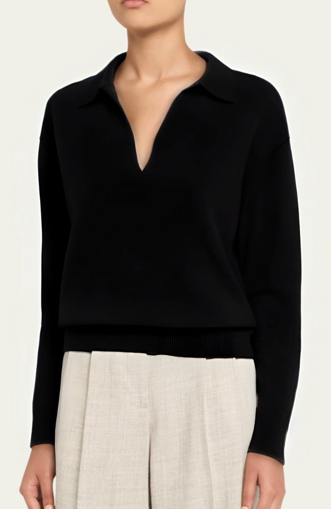 CASHMERE POLO SWEATER in NOIR-MAJESTIC FILATURES-FLOW BY NICOLE CANADA