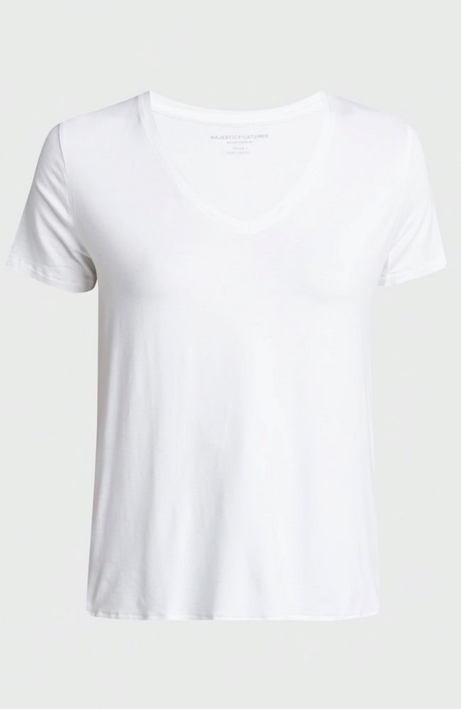 COTTON SILK SEMI RELAXED S/S V-NECK BLANC-MAJESTIC FILATURES-FLOW BY NICOLE CANADA