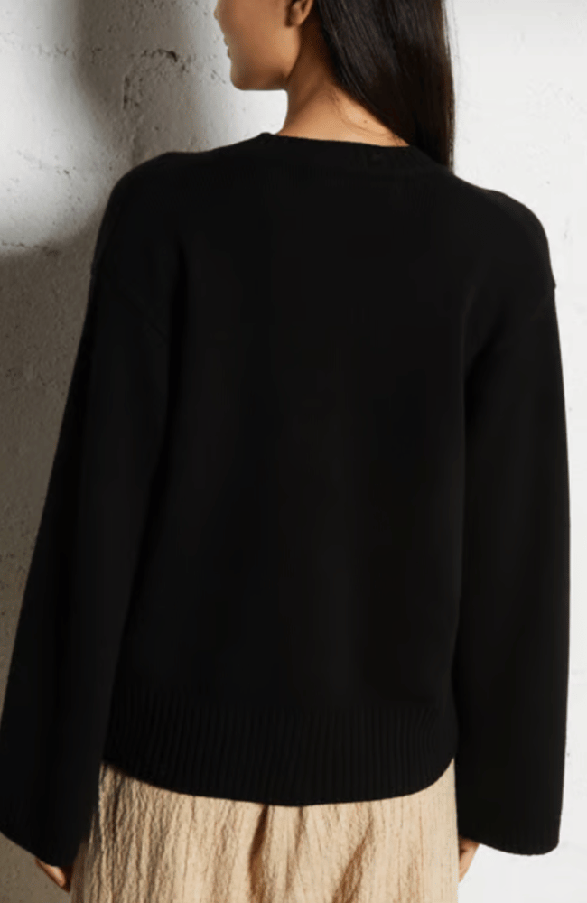 MERINO SEMI-RELAXED V-NECK SWEATER in NOIR-MAJESTIC FILATURES-FLOW BY NICOLE CANADA