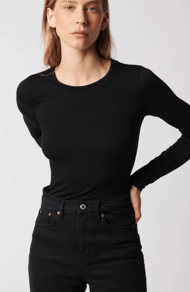 SOFT TOUCH LONG SLEEVE CREW NECK TEE in NOIR-MAJESTIC FILATURES-FLOW BY NICOLE CANADA