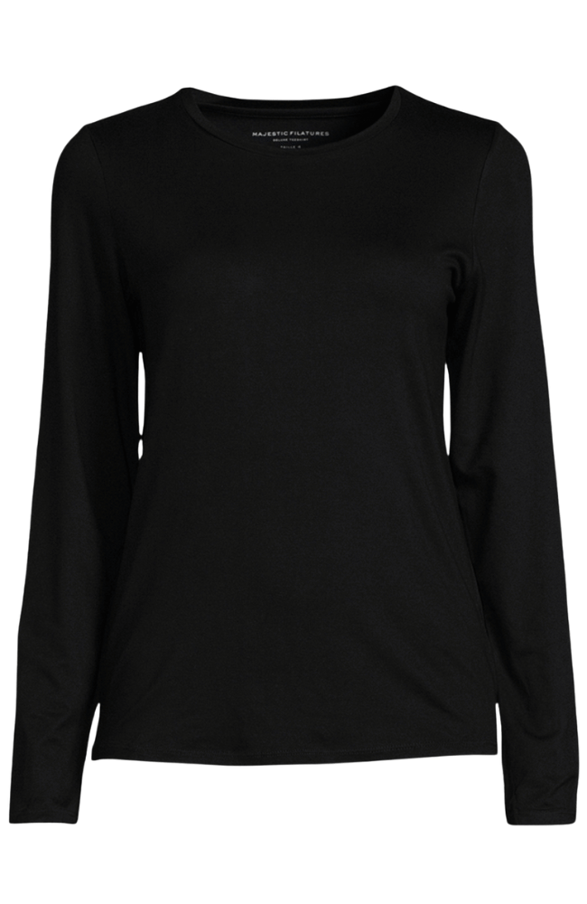 SOFT TOUCH LONG SLEEVE CREW NECK TEE in NOIR-MAJESTIC FILATURES-FLOW BY NICOLE CANADA