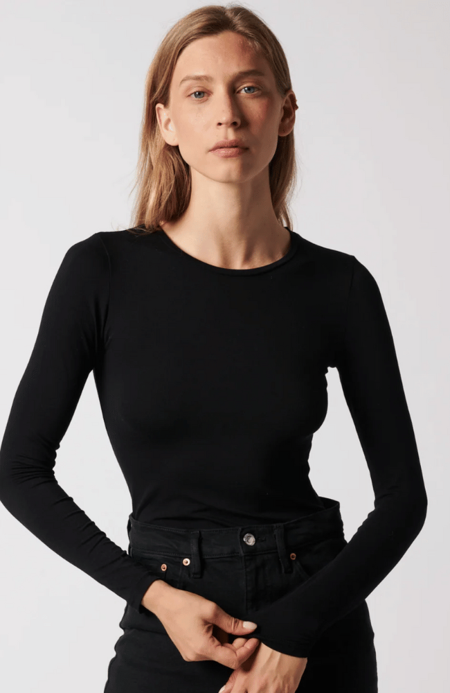 SOFT TOUCH LONG SLEEVE CREW NECK TEE in NOIR-MAJESTIC FILATURES-FLOW BY NICOLE CANADA