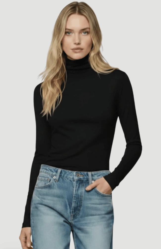 SOFT TOUCH LONG SLEEVE TURTLENECK in NOIR-MAJESTIC FILATURES-FLOW BY NICOLE CANADA