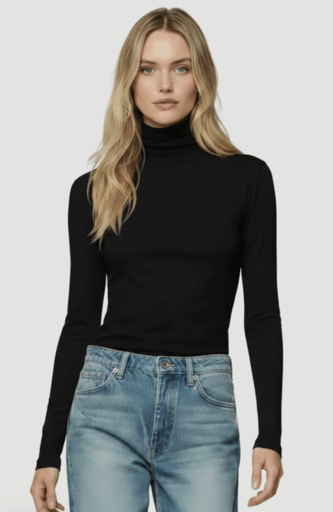 SOFT TOUCH LONG SLEEVE TURTLENECK in NOIR-MAJESTIC FILATURES-FLOW BY NICOLE CANADA