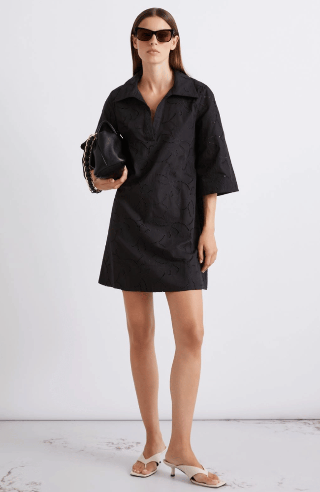 BRODERIE ANGLAISE POPLIN DRESS in BLACK-MARELLA by MAX MARA-FLOW BY NICOLE CANADA