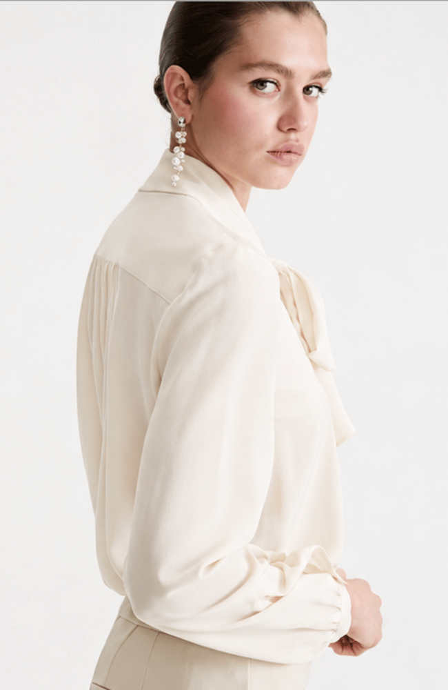 MLLMORA SILK NECK TIE BLOUSE in IVORY-MARELLA by MAX MARA-FLOW BY NICOLE CANADA