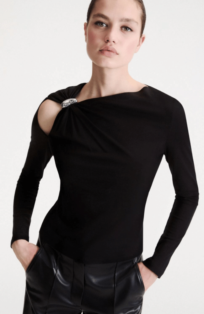 MLLTABACCO METALLIC EMBELLISHED TOP in BLACK-MARELLA by MAX MARA-FLOW BY NICOLE CANADA