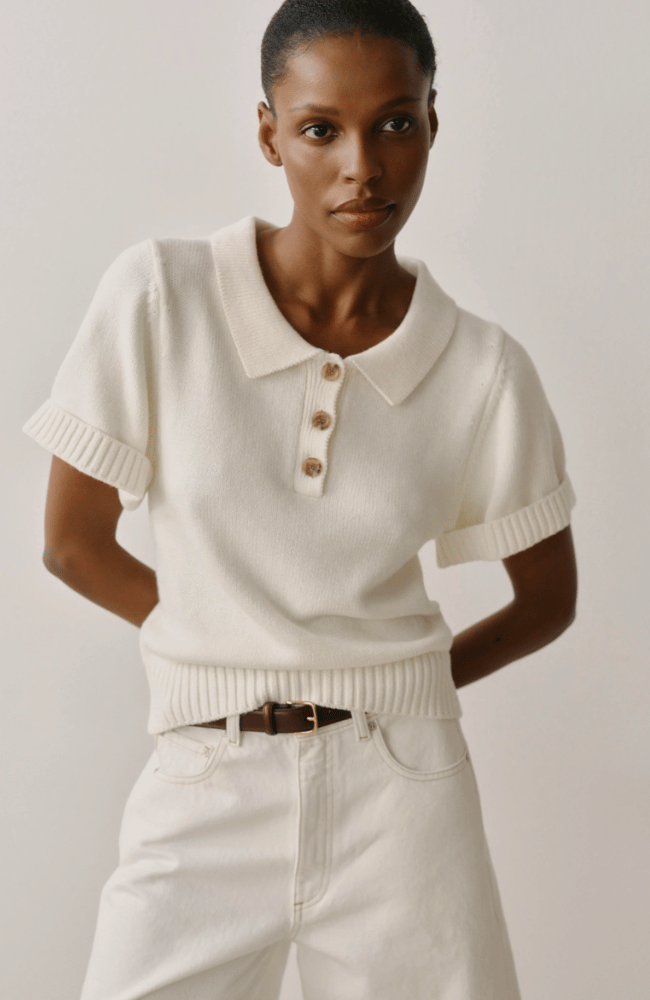 MAY POLO SHORT SLEEVE KNIT in WHITE-DL1961-FLOW BY NICOLE CANADA
