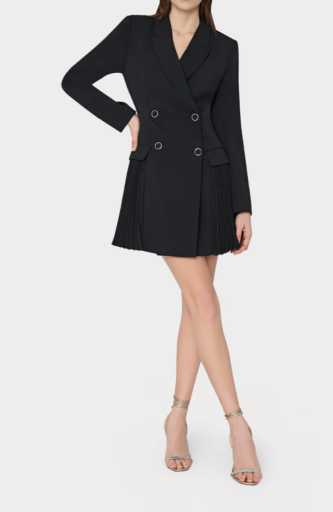 NORA DOUBLE BREASTED PLEATED DRESS BLAZER BLACK-MILLY-FLOW BY NICOLE CANADA