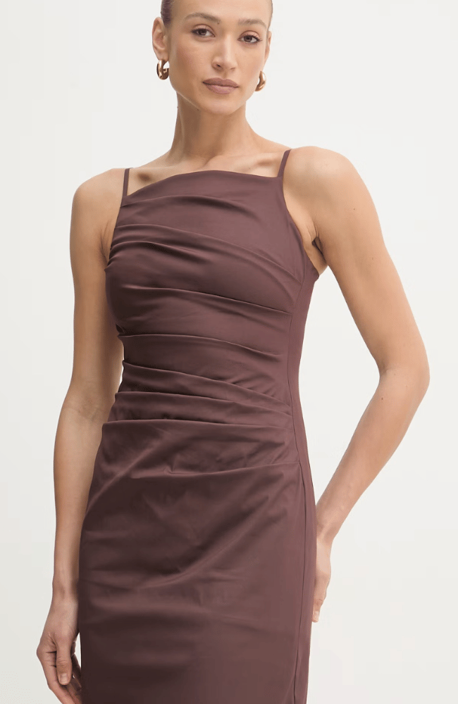 MLLCIOCCA DRAPED POPLIN DRESS in BROWN-MARELLA by MAX MARA-FLOW BY NICOLE CANADA