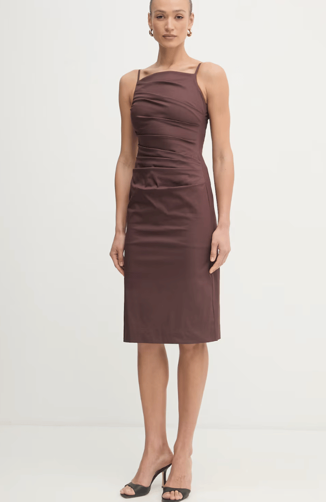 MLLCIOCCA DRAPED POPLIN DRESS in BROWN-MARELLA by MAX MARA-FLOW BY NICOLE CANADA