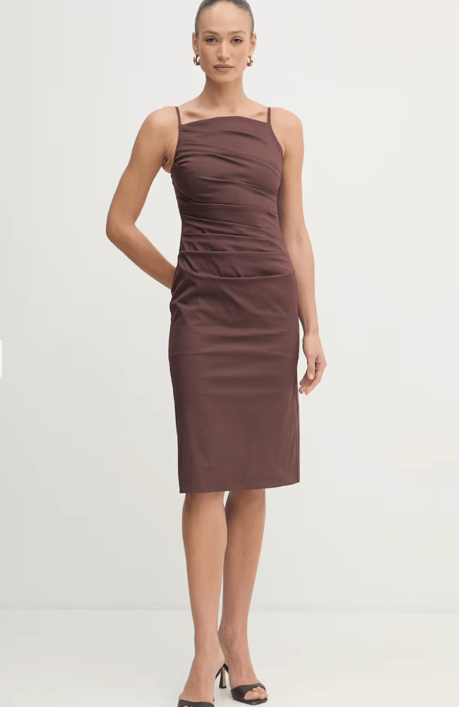 MLLCIOCCA DRAPED POPLIN DRESS in BROWN-MARELLA by MAX MARA-FLOW BY NICOLE CANADA