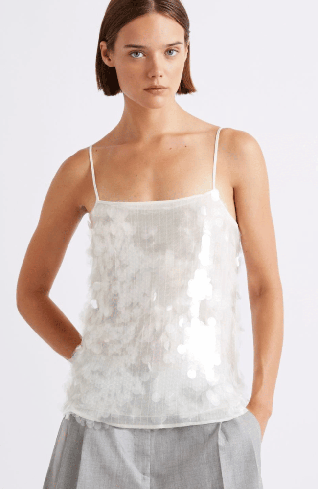 MLLMELA TOP in WHITE SEQUINS-MARELLA by MAX MARA-FLOW BY NICOLE CANADA