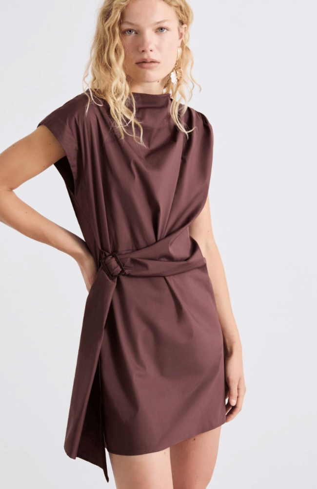 MLLSABINE DRAPED MIDI DRESS in BROWN-MARELLA by MAX MARA-FLOW BY NICOLE CANADA